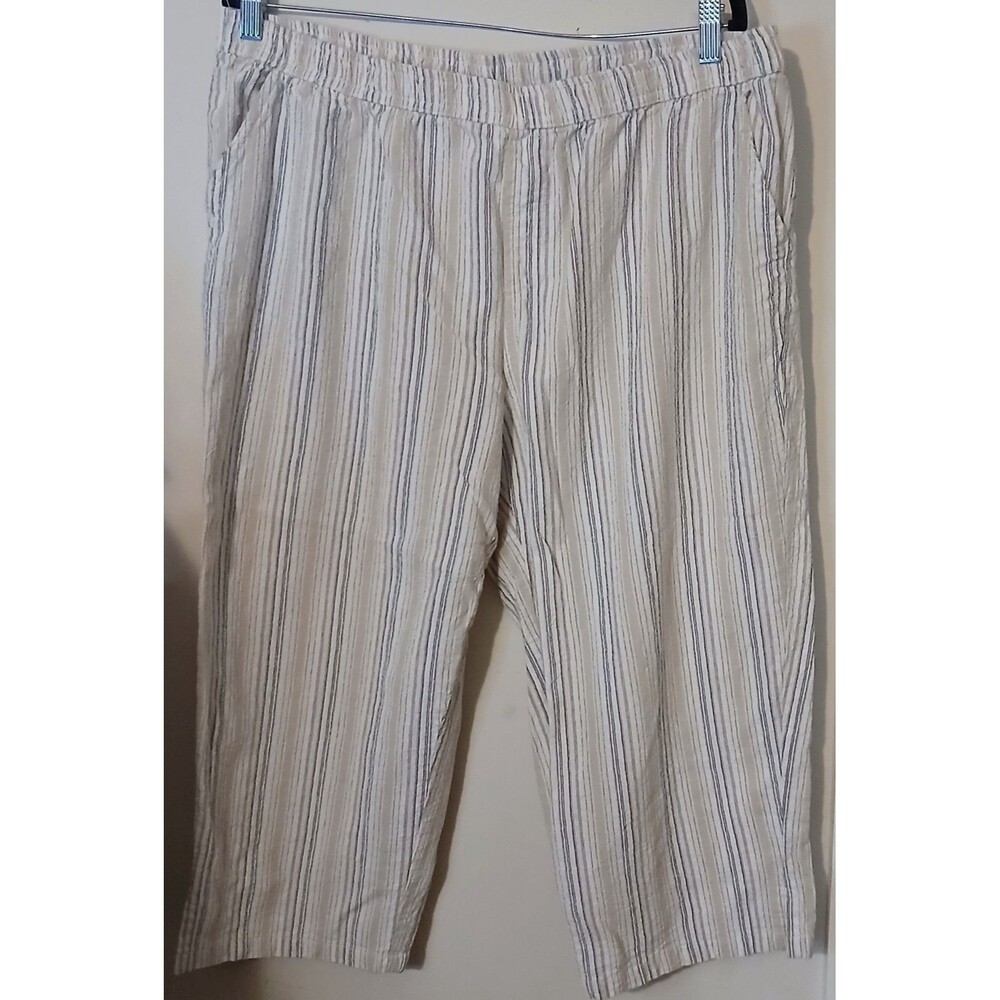 Coral Bay Capri Pants Womens XL Beige Stripe Pull On Elastic Waist 100% Cotton